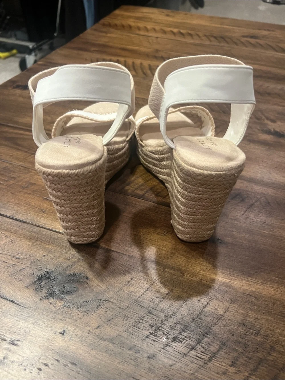 Altar'd State White and Beige Wedge Sandals Size 8.5